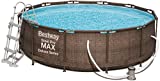 Bestway Power Steel Deluxe Piscine tubulaire ronde avec cadre en acier solide Kit complet Aspect rotin 366 x 100 cm