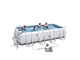 Bestway Frame Pool Power Steel Set, Gris Clair, Pompe à Filtre à Sable Rectangulaire + Accessoires 56466, Gris, 549 x 274 x 122 cm