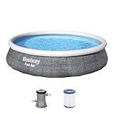 Bestway 57376 Piscine hors sol Fast Set™ ronde motif rotin gris 396 x 84 cm, pompe de filtration