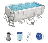 Bestway Kit Piscine Power Steel Rectangular 412 x 201 x 122 cm Cadre en Acier Set Piscine avec Pompe à Filtre et Accessoires