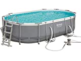 Bestway 56448 Power Steel Piscine hors sol ovale 488 x 305 x 107 cm, pompe de filtration, échelle et doseur Chemconnect inclus