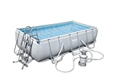 Bestway Frame Pool Power Steel Set, Hellgrau, Rechteckig Mit Sandfilterpumpe 56442 - BGSX16EX04, Gris, 404 x 201 x 100 cm