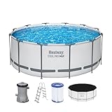 Bestway Steel Pro Max Frame Pool Kit Complet de Piscine avec Pompe filtrante Ø 366 x 122 cm Gris Clair Rond
