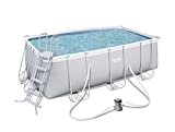 Bestway Power Steel Kit Piscine Frame Rectangular, Gris Clair, avec Pompe à Filtre + Accessoires 412 x 201 x 122 cm Gris