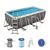 Bestway Power Steel Deluxe Frame Piscine rectangulaire avec Cadre en Acier Solide Livraison en kit Complet Aspect rotin 412 x 201 x 122 cm Marron