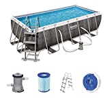 Bestway Power Steel Deluxe Frame Piscine rectangulaire avec Cadre en Acier Solide Livraison en kit Complet Aspect rotin 404 x 201 x 100 cm Marron