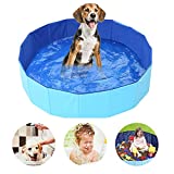 SYCASE Pliable Chien Paddling Pool PVC Chien Pet Enfants Bain Piscine Piscine Antidérapant Pet Chiot Chat Baignoire Portable Kiddie Pool pour Intérieur Extérieur 32 "x 8"